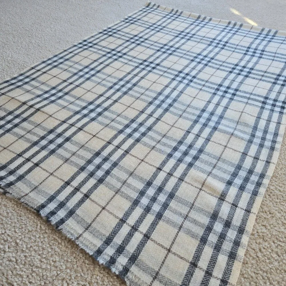 NWOT Cashmere Scarf Tan Plaid Nepal Open Weave Detail at Ends